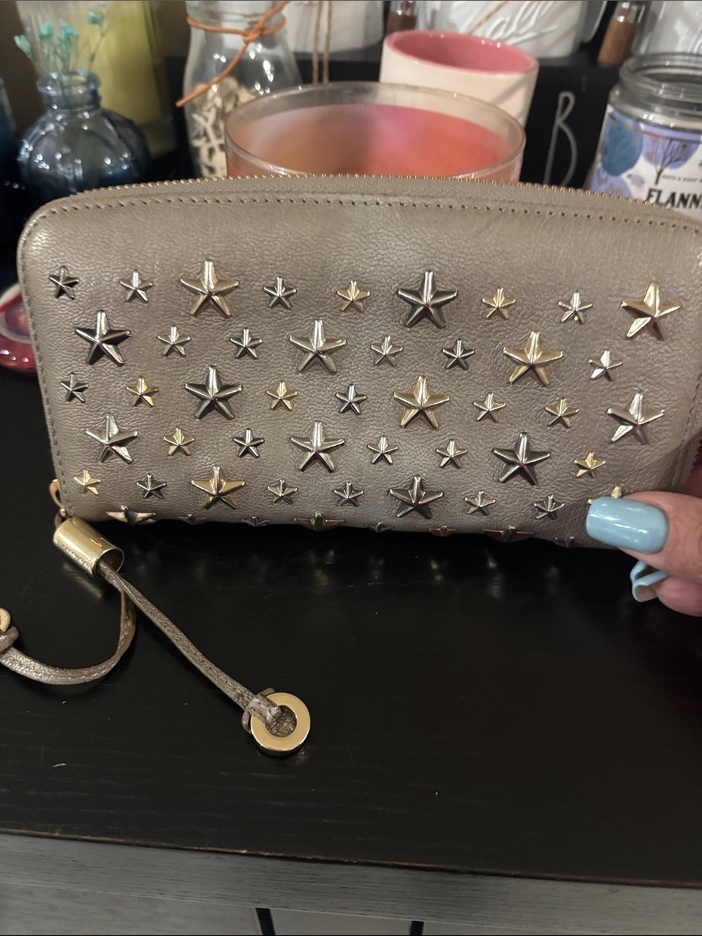 Jimmy choo star studded zip around wallet